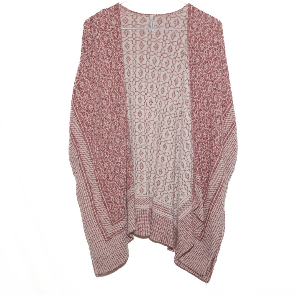 Stradivarius knitted open poncho cardigan red and white